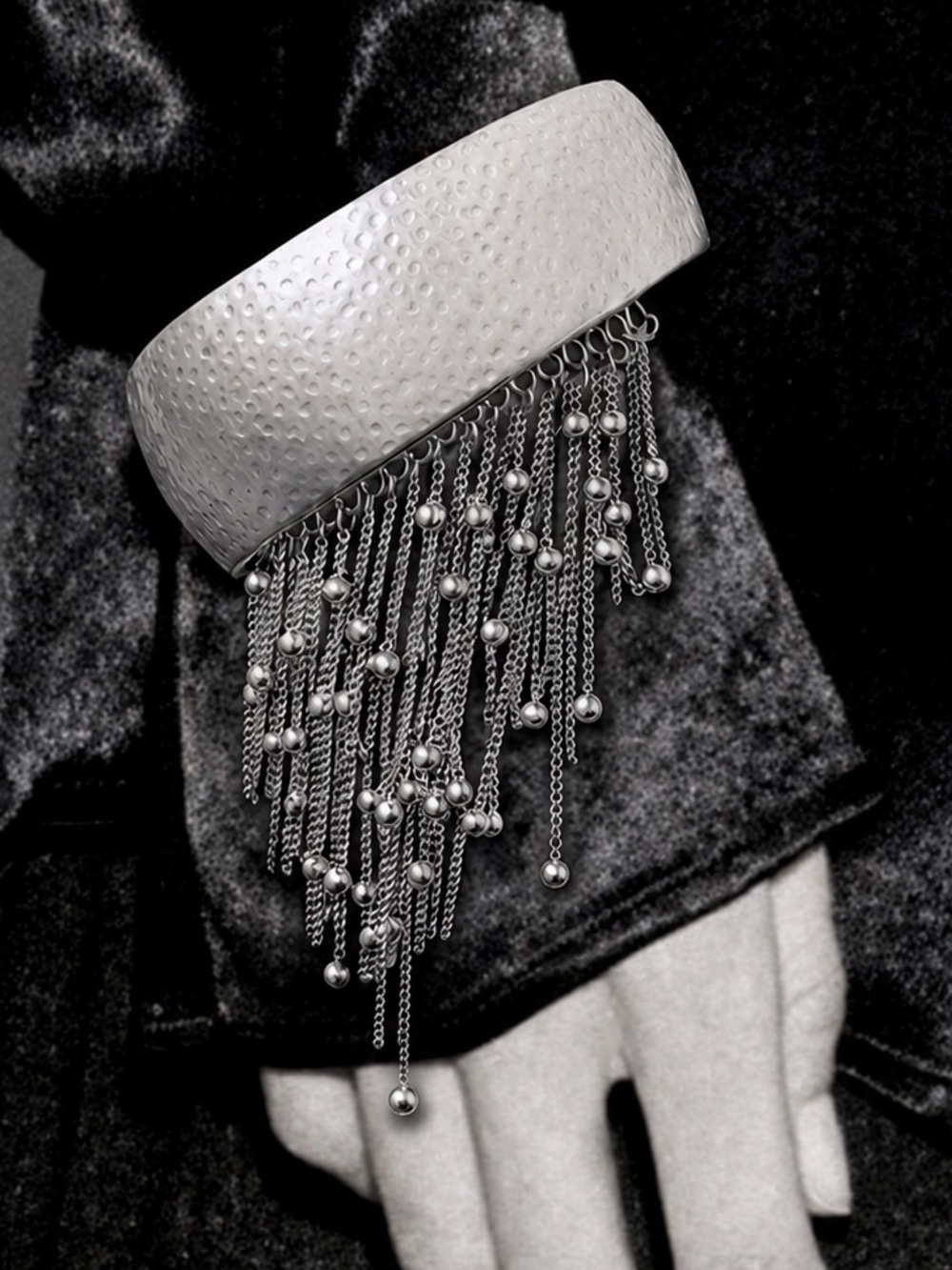 Fringe~ Ball Chain Trim Plume Chandelier Flapper 1920s Punk Edgy Silver Bracelet